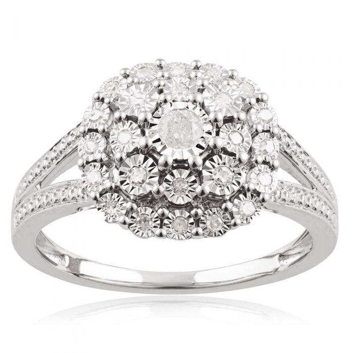 Sterling Silver 1/5 Carat Diamond Ring with 25 Brilliant Diamonds