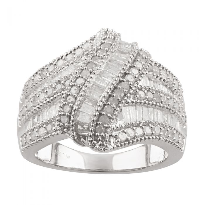 Sterling Silver 1.2 Carat Diamond Wave Ring