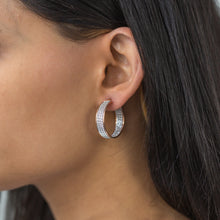 Load image into Gallery viewer, Sterling Silver Rose Gold Plated 3 Row 7mmx25mm Stardust Hoops