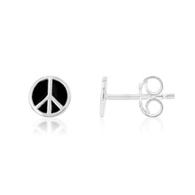 Load image into Gallery viewer, Sterling Silver Peace Sign Black Enamel Stud Earrings