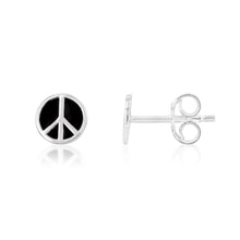 Load image into Gallery viewer, Sterling Silver Peace Sign Black Enamel Stud Earrings