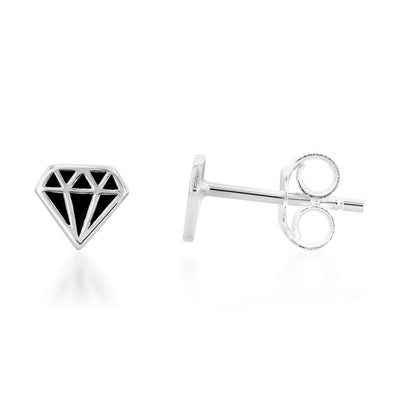 Sterling Silver Diamond Shaped Black Enamel Stud Earrings