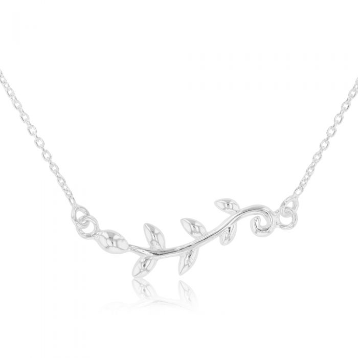 Sterling Silver 45cm Zirconia Leaf Necklet on Chain