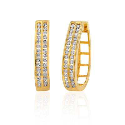 Gold Plated Sterling Silver 1 Carat Diamond Hoop Earrings