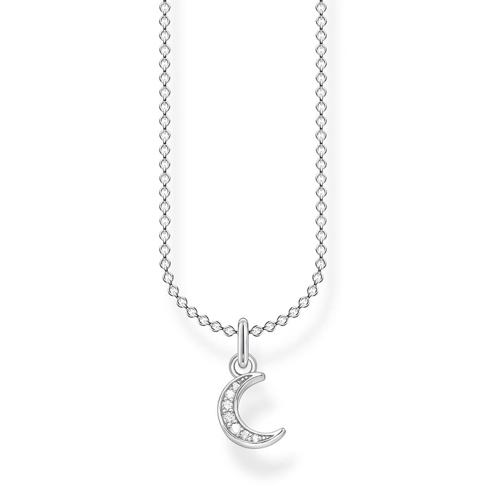 Sterling Silver Thomas Sabo Charm Club Moon Zirconia Necklace 38-45cm