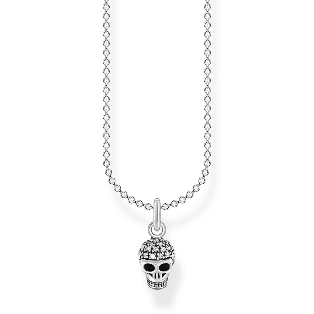 Sterling Silver Thomas Sabo Charm Club Skull Zirconia Necklace 38-45cm