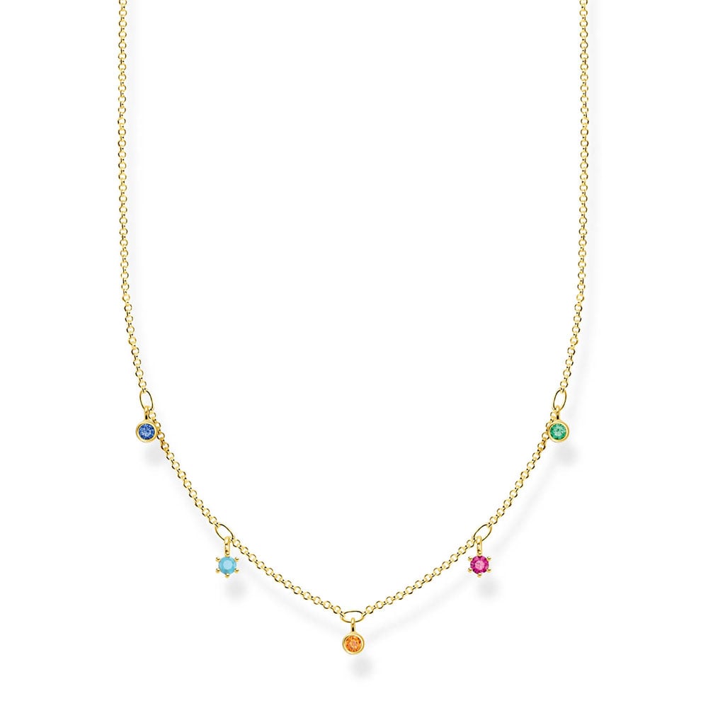 Gold Plated Sterling Silver Thomas Sabo Charm Club Coloured Zirconia Necklace 40-45cm