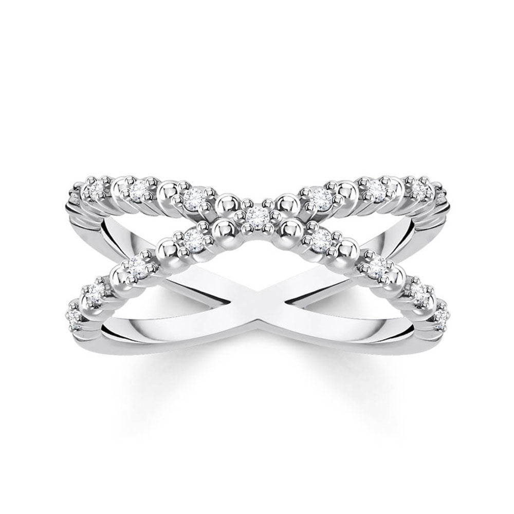 Sterling Silver Thomas Sabo Charm CLub Fine Zirconia Cross Ring