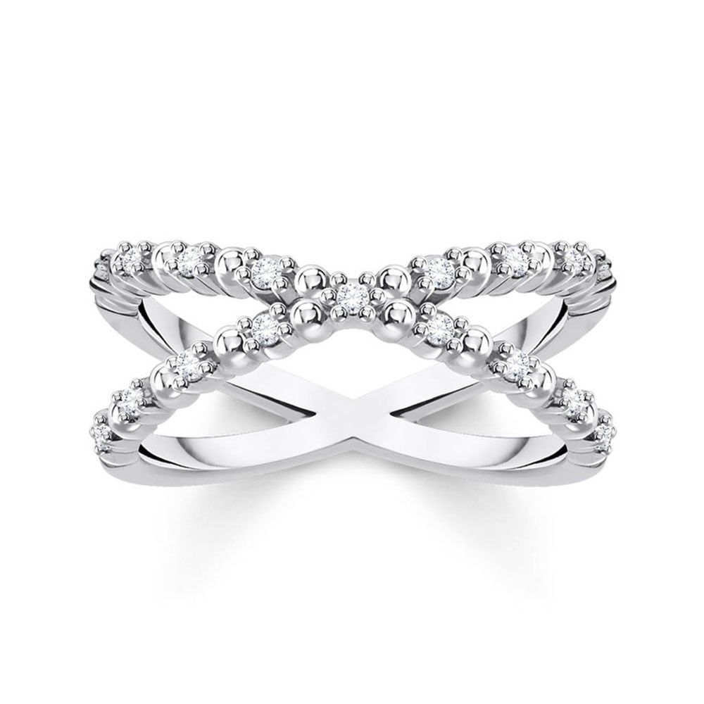 Sterling Silver Thomas Sabo Charm CLub Fine Zirconia Cross Ring