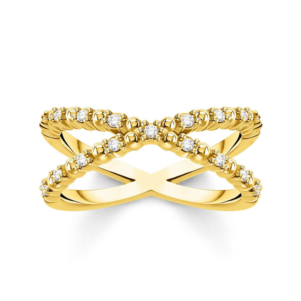 Gold Plated Sterling Silver Thomas Sabo Charm Club Zirconia Cross Ring