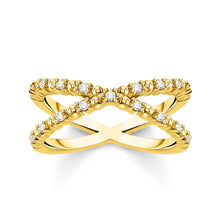 Load image into Gallery viewer, Gold Plated Sterling Silver Thomas Sabo Charm Club Zirconia Cross Ring