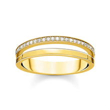 Load image into Gallery viewer, Gold Plated Sterling Silver Thomas Sabo Charm Club Zirconia Double Band Ring