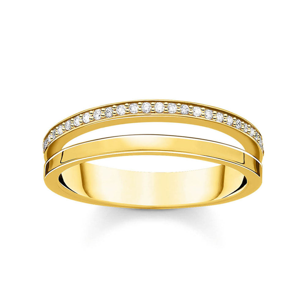 Gold Plated Sterling Silver Thomas Sabo Charm Club Zirconia Double Band Ring