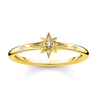 Gold Plated Sterling Silver Thomas Sabo Charm Club Zirconia Star Ring