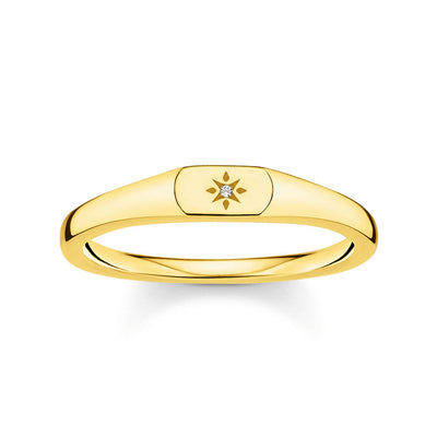 Gold Plated Sterling Silver Thomas Sabo Mini Signet Zirconia Ring