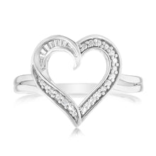 Load image into Gallery viewer, Sterling Silver Open Heart Ring with 4 Brilliant Diamonds