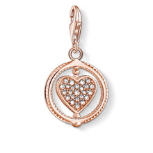 Load image into Gallery viewer, Rose Plated Sterling Silver Thomas Sabo Charm Club Zirconia Rotating Heart Charm