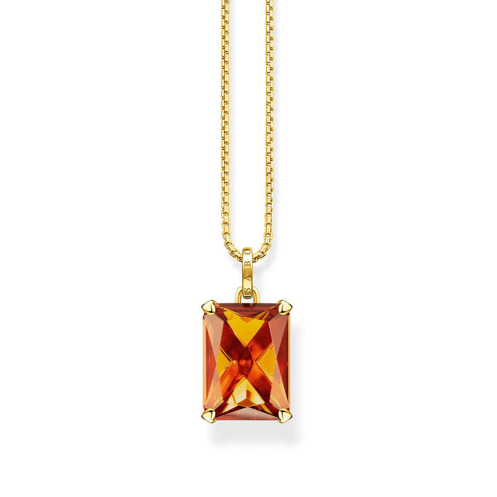 Gold Plated Sterling Silver Thomas Sabo Magic Stone Cognac Necklace 45-50cm