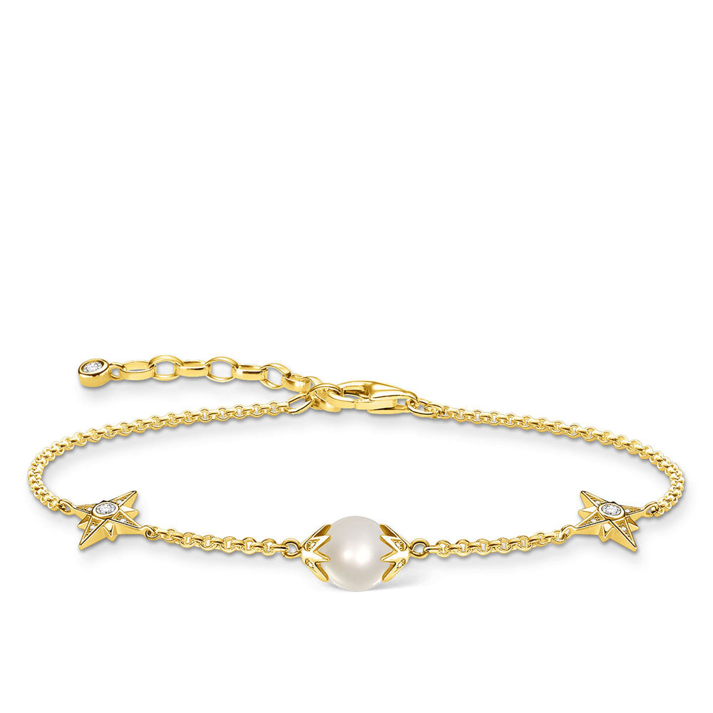 Thomas Sabo Gold Plated Sterling Silver Magic Star Fresh Water Pearl 16-19cm Bracelet