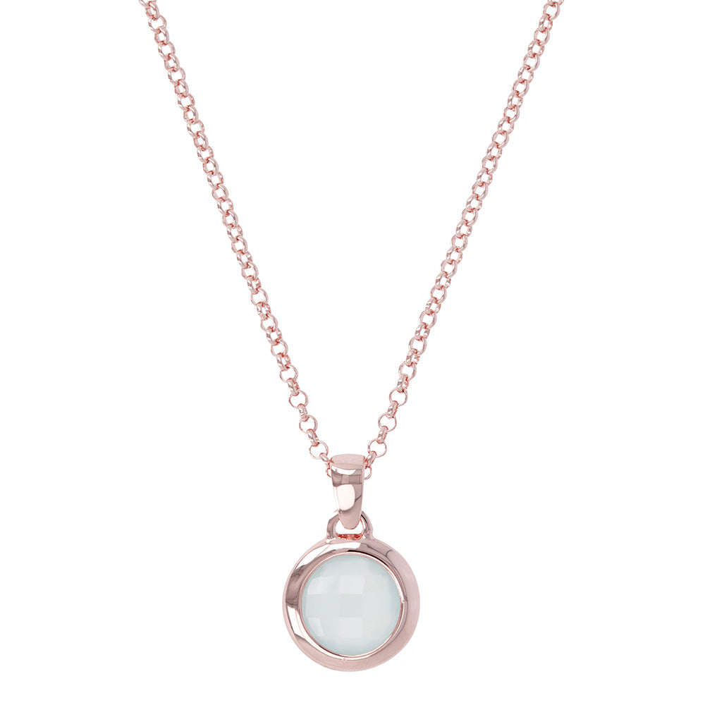 Bronzallure Rose Gold Plated Faceted Aqua Chalcedony Necklace 45.7cm