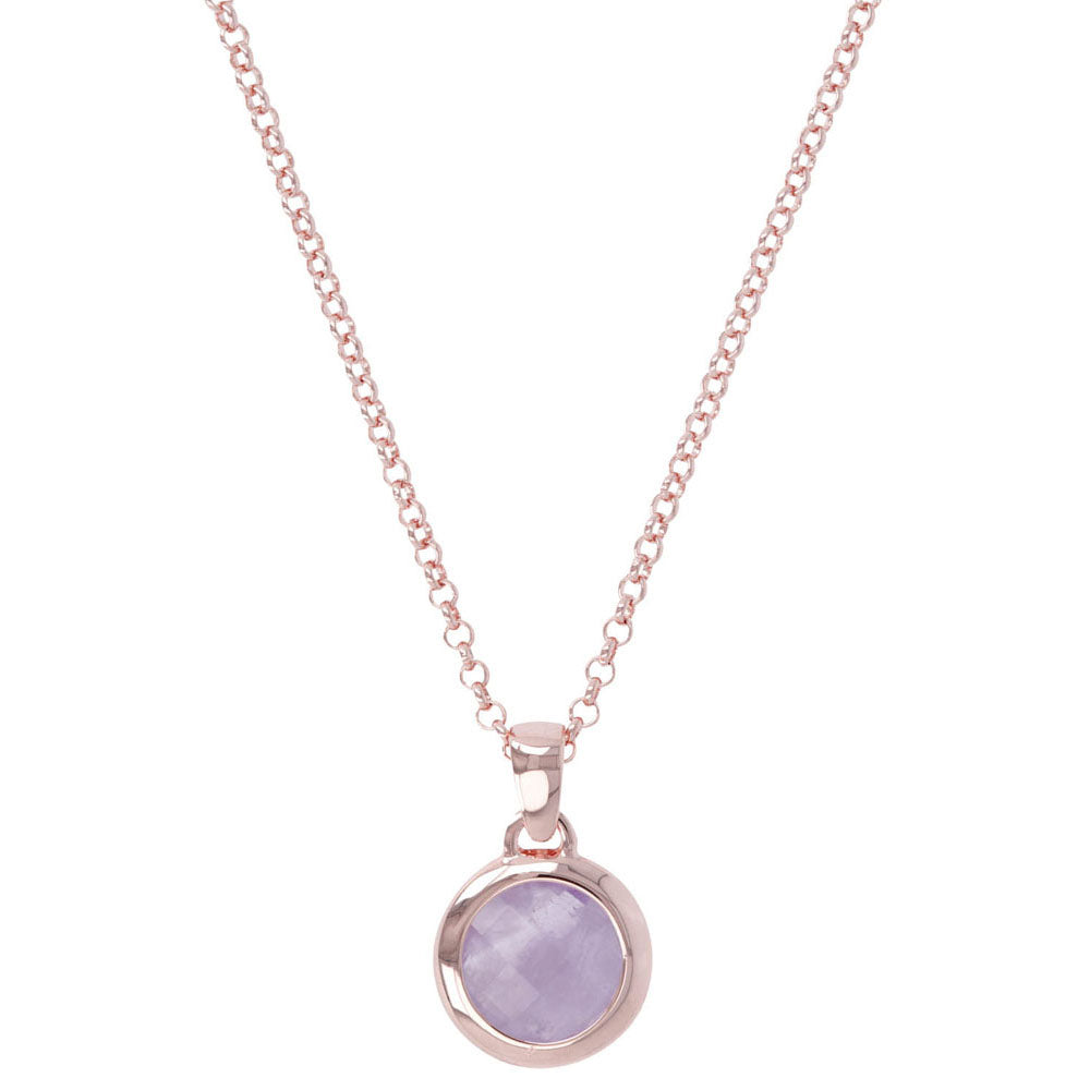 Bronzallure Rose Gold Plated Faceted Amethyst Necklace 45.7cm