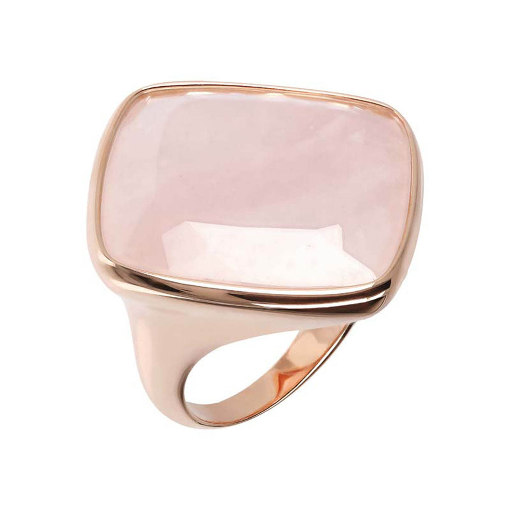 Bronzallure Rose Gold Plated Square Rose Quartz Ring Adjustable (N1/2 - P) No Resize