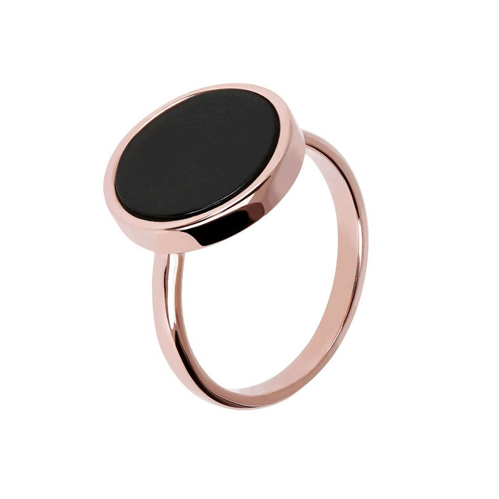 Bronzallure Rose Gold Plated Alba Black Onyx Disc Fine Ring - No Resize