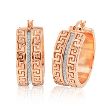 Load image into Gallery viewer, Sterling Silver Rose Plated 20mm Stardust Greek Key Hoops