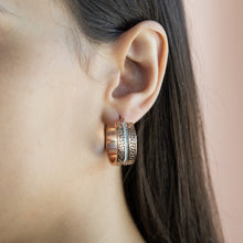 Load image into Gallery viewer, Sterling Silver Rose Plated 20mm Stardust Greek Key Hoops