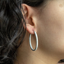 Load image into Gallery viewer, Sterling Silver Stardust Oval Hoop Earrings