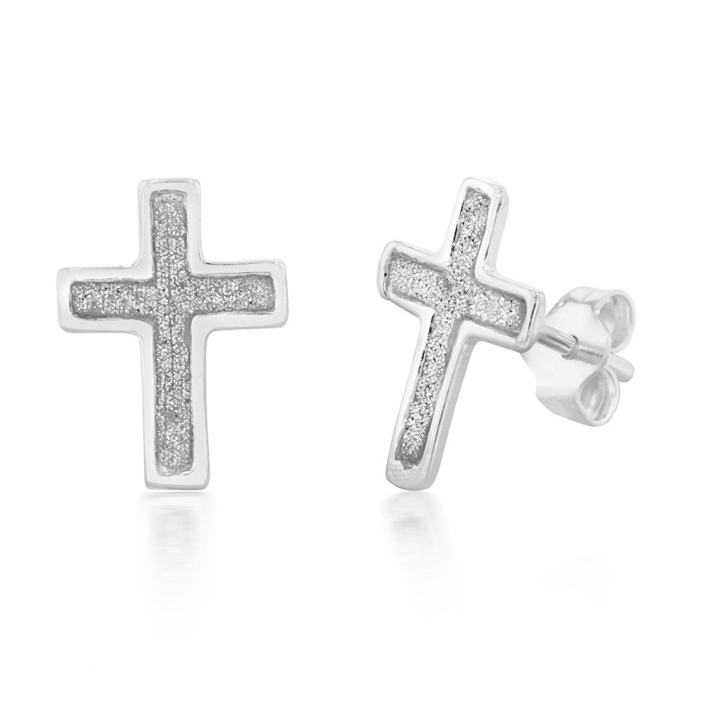 Sterling Silver 12mm Stardust Cross Studs Silver Chic