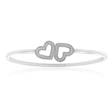 Load image into Gallery viewer, Sterling Silver Stardust Double Heart Hinged Bangle