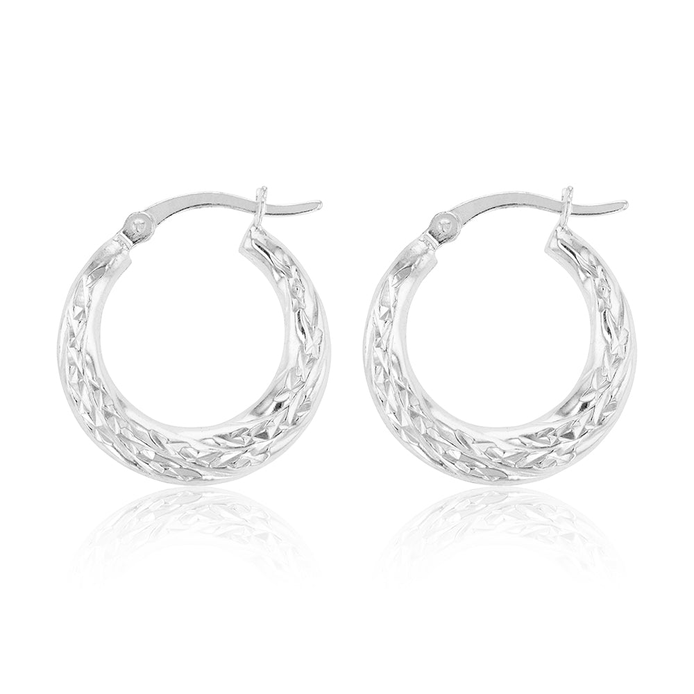 Sterling Silver 12.5mm Fancy Patterned Hoops