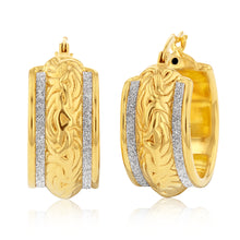 Load image into Gallery viewer, Sterling Silver Gold Plated Stardust Fancy Patterned Hoops
