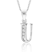 Load image into Gallery viewer, Sterling Silver Initial Zirconia  Initial &quot;U&quot; Pendant