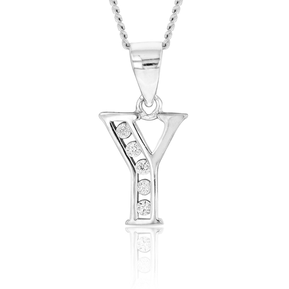 Sterling Silver Initial Zirconia  Initial "Y" Pendant