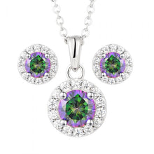 Load image into Gallery viewer, Sterling Silver Mystic Topaz Zirconia Pendant And Stud Set on 45cm Chain
