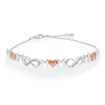 Rose Gold Plated Sterling Silver Diamond Mum Infinity Heart Bracelet 16-20cm