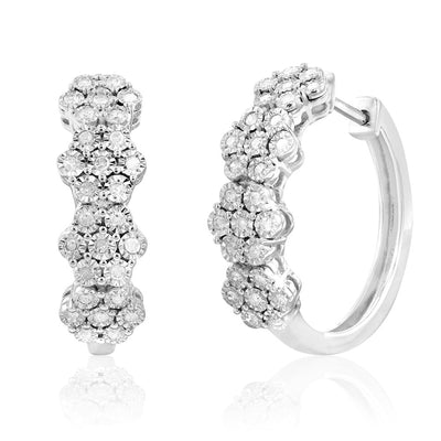 1/4 Carat Diamond Flower Hoop Earrings in Sterling Silver