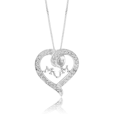 Sterling Silver Cubic Zirconia Heart Mum Pendant