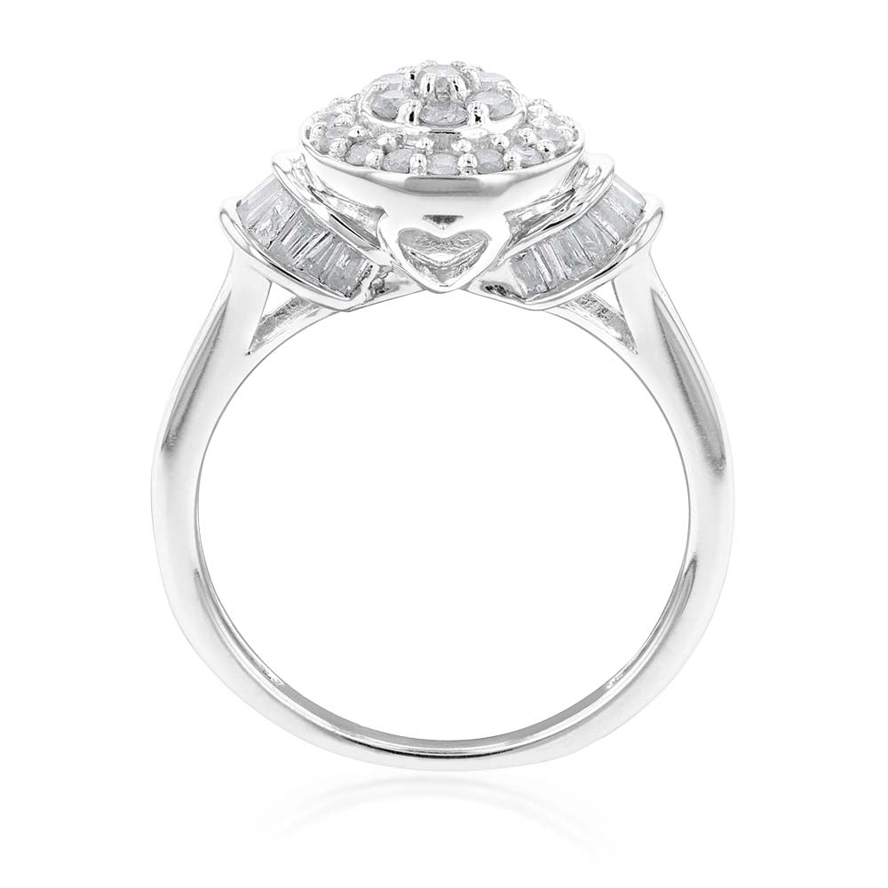 Sterling Silver 1/2 Carat Diamond Round Cluster Ring