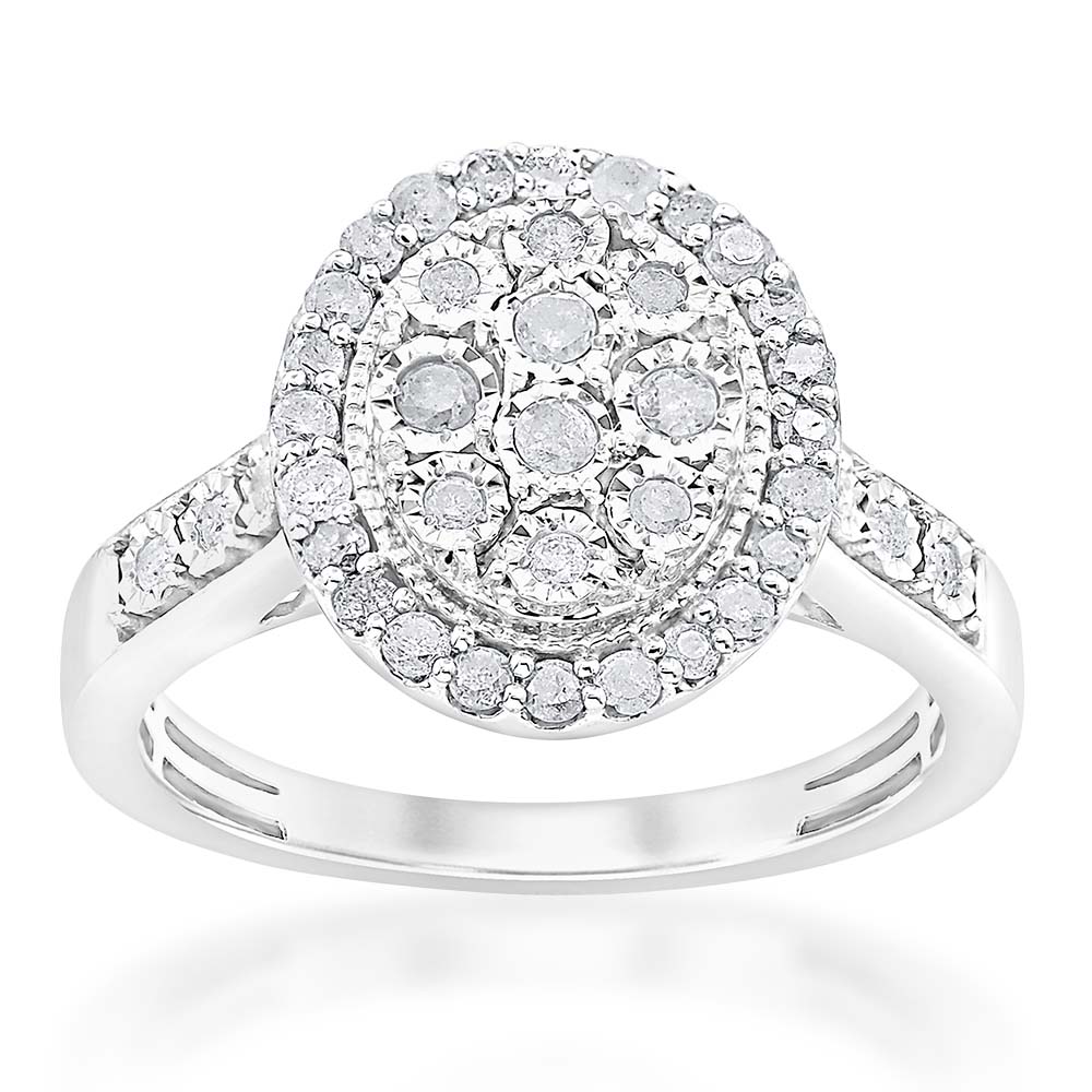 Sterling  Silver 1/2 Carat Diamond Cluster Ring