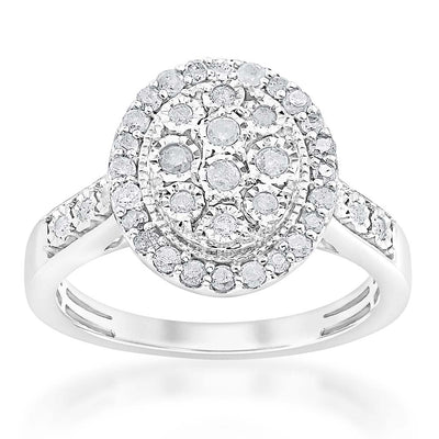 Sterling  Silver 1/2 Carat Diamond Cluster Ring