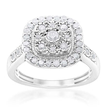 Load image into Gallery viewer, Sterling Silver 1/2 Carat Diamond Cushion Shape Cluster Ring