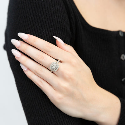 Sterling Silver 1/2 Carat Diamond Cushion Shape Cluster Ring