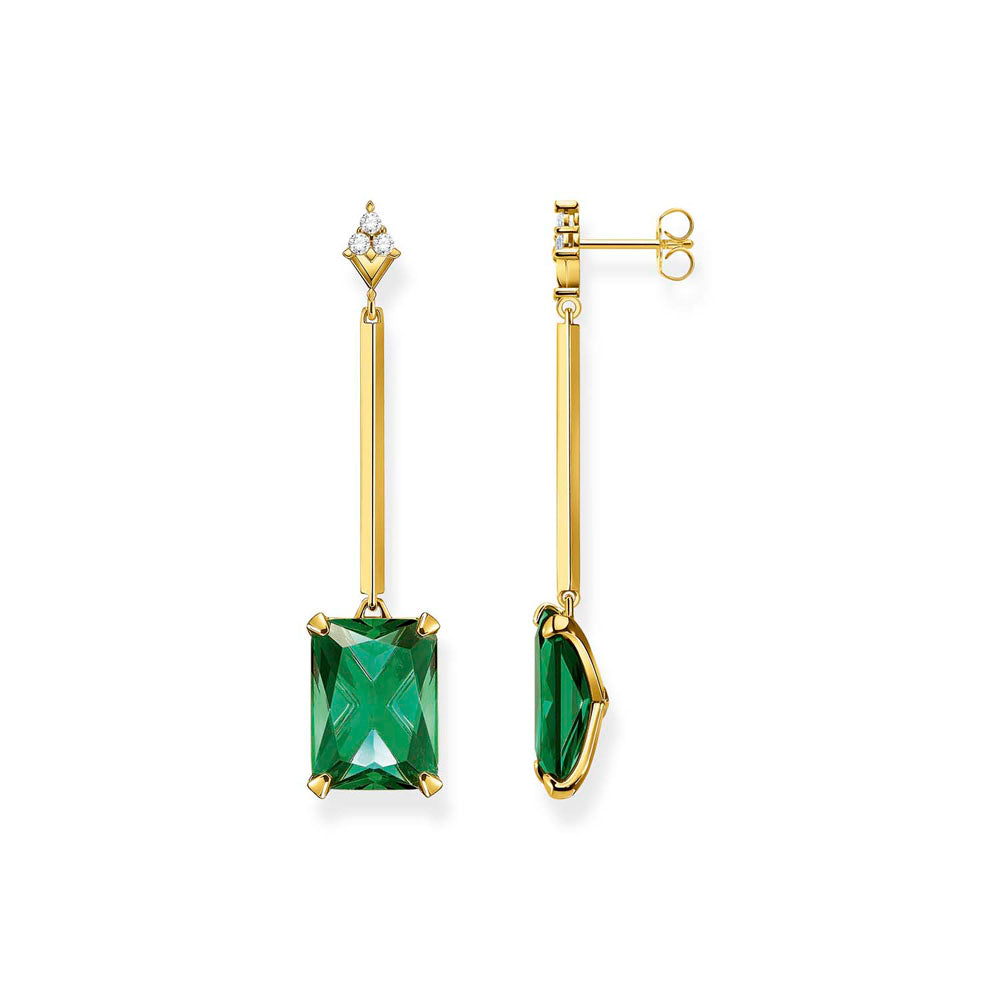 Thomas Sabo Gold Plated Sterling Silver Magic Stone Green Drop Earrings