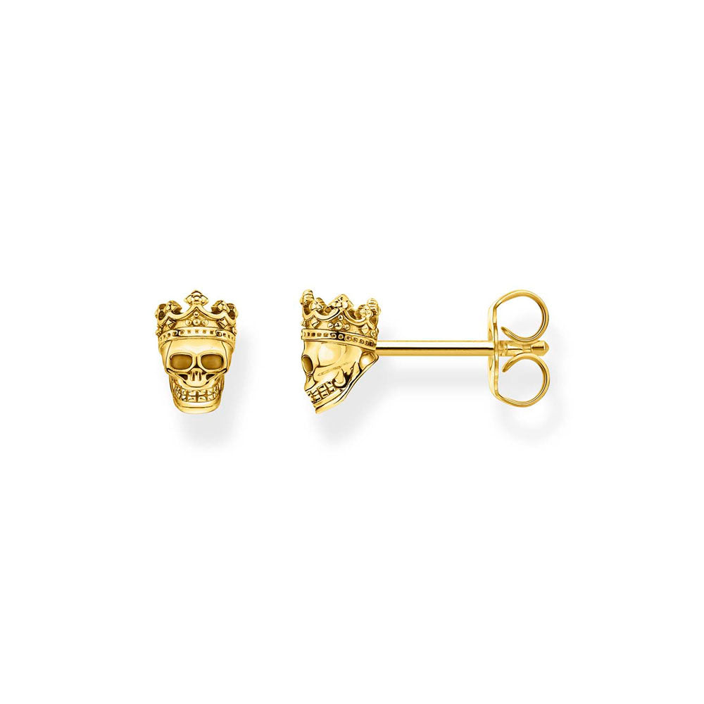 Thomas Sabo Gold Plated Sterling Silver Rebel Skull Crown Earrings