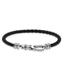 Load image into Gallery viewer, Thomas Sabo Sterling Silver Rebel Black Leather With Parrot Clasp 19cm Bracelet