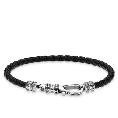 Thomas Sabo Sterling Silver Rebel Black Leather With Parrot Clasp 19cm Bracelet