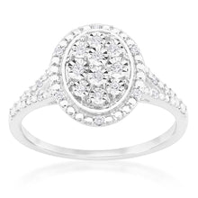 Load image into Gallery viewer, Silver Diamond Oval Cluster Ring with 20 Diamonds